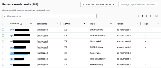 AWS Resource Groups and Tag Editor results