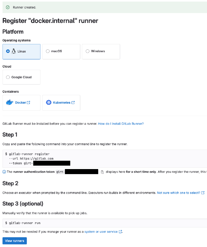 GitLab runner auth token